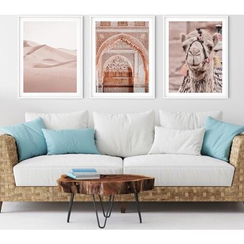 Morocco Door Desert Camel Pink Landscape Wall Art Canvas Painting Nordic Posters And Prints Wall Pictures For Living Room Decor