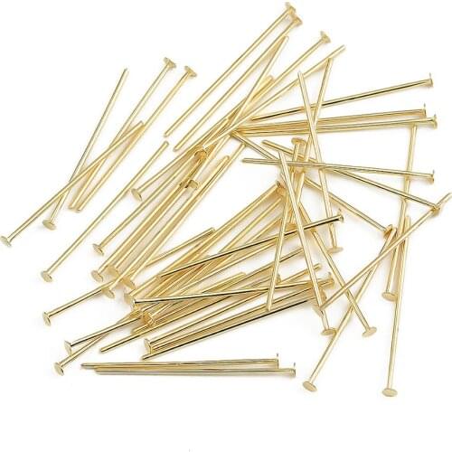 50pcs/lot 20/25/30/35/40mm Flat Head Pins 18k Gold Plated Copper T-Shaped Head Pins For DIY Jewelry Making Findings Supplies