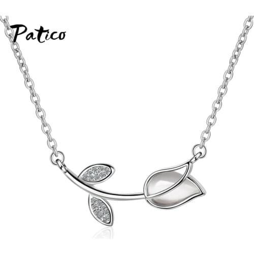 Cute Rose Flower Pendant 925 Sterling Silver Necklace for Women Wedding Cubic Zirconia Necklaces for Mothers Day Gift