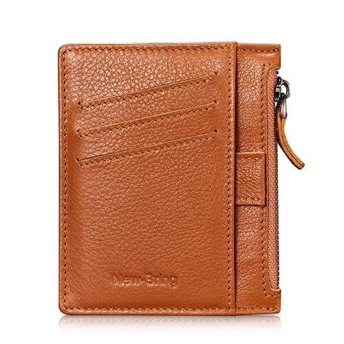 NewBring Slim Leather Card Holder Zipper Wallet Minimalism Coin Purse SD Card Cases Credit Card Wallet Male Slots