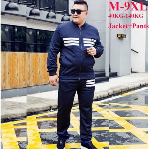 2021 New Plus Size M- 9XL Tracksuit Men Sets Fashion Casual Letter Printed Zipper Jacket with Pants Two Pieces Sportswear Suits