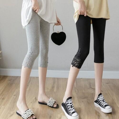 New Lace Modal Women Summer Leggings Skinny Stretch Cropped Capris Pants 3/4 Length Trousers Plus Size Elastic Mujer Knee Pants