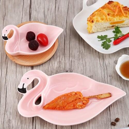 1PC Flamingos Plate 3D Creative Ceramic Dishes Snacks Dried Fruit Plate Fruit Bowl Dessert Plate Bone China Dinnerware
