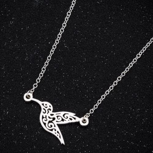 Stainless Steel Origami Animal Necklace Hummingbird Choker Flying Birds Colier Pendant Long Chain Necklace Party Accessories