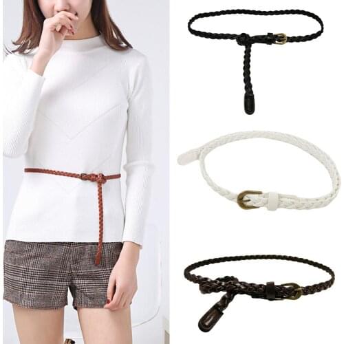 1PC Hot Womens Weave Belt Fashion PU High Quality For Dress Pin buckle Ladies Mujer Girls Female Belt Thin Braid Thin Narrow