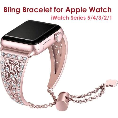 Bling Luxury Bracelet for Apple Watch Bands 38mm 40mm iWatch Series 5/4/3/2/1 Straps Woman Dressy Jewelry Diamond Wristband Pink