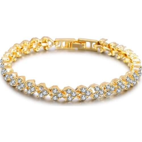 Rose Gold Zircon Bride Wedding Love Crystal Bracelet Bangles Jewelry AAA CZ Stone Chain Charm Bracelets