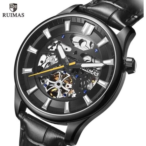 RUIMAS Automatic Watches Men Luxury Genuine Leather Wristwaatch Skeleton Top Brand Clock Relogio Masculino Mechanical Watch 6770