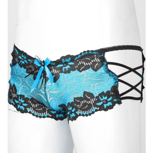 Mens Male Lace Sissy Apparel Exotic Lingerie Underwear Bowknot Gay Jockstraps Panties Boxers Shorts Underwear Underpants