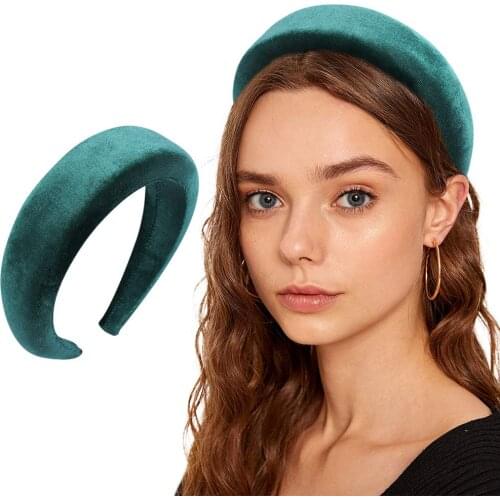 Vintage Velvet Padded Headbands for Women Wide Bezel Hairbands Non-slip Thick Hair Hoop Girls Sponge Hairband Hair Accessories
