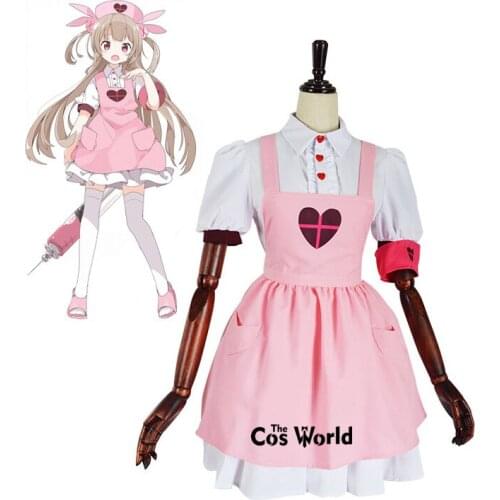 Youtuber Natori Sana Eggplant Nurse Uniform Lolita Pink Sweet Maid Apron Dress Outfit Cosplay Costumes