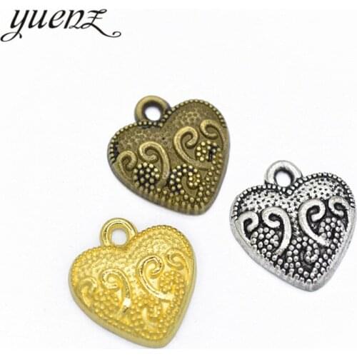 YuenZ 15pcs Antique silver color Heart-shaped Charm Pendants for Bracelet Necklace Jewelry Accessories Diy Jewelry Making A104
