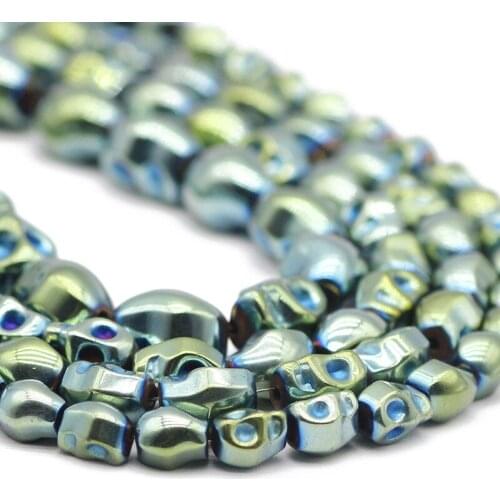 Skull Head Green Hematite Natural Stone Spacer Loose Beads For Jewelry Making Handmade DIY Bracelets Accessories 4x6/6x8/8x10MM