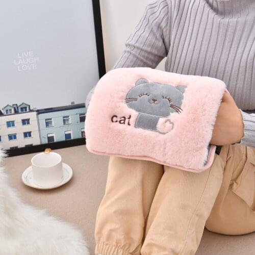 Plush Hand Warmer Female Winter Charging Embroidery Cat Hot Water Bottle Cartoon Super Soft Warm Baby Self-filling