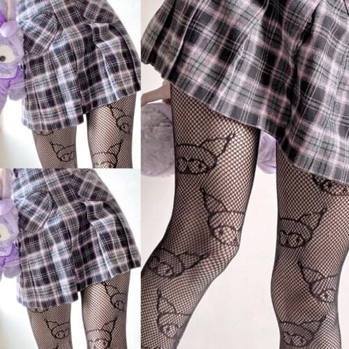 Japanese Anime Women Lolita Pantyhose Cartoon Devil Character Patterned Jacquard Tights Gothic Hollow Out Mesh Fishnet Hosiery