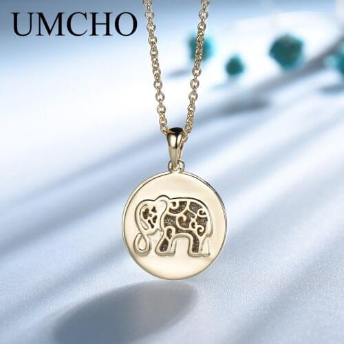 UMCHO Real 925 Sterling Silver Pendants & Necklaces Lovely Elephant Double Round Pendants For Women Animal Jewelry With Chain