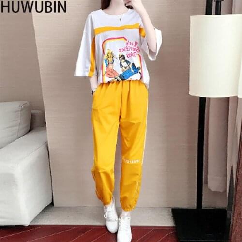 2021 Summer New Chic Round Neck Printed Sports Suit Womens Fashion Korean Version Breathable Sweat Absorption Loose Casual Suit