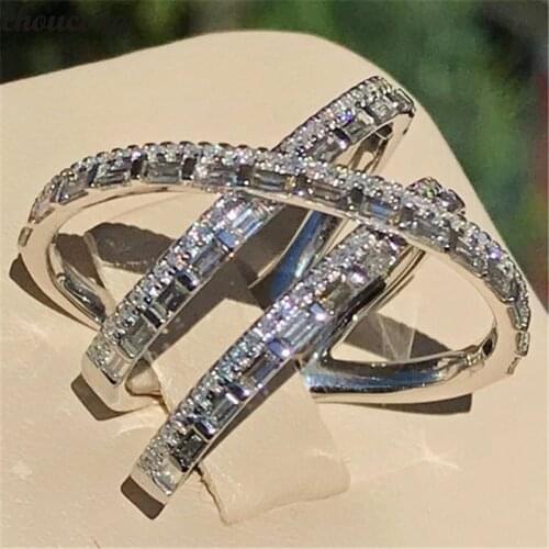 Original 925 Sterling Silver Cross Line Ring T shape AAAAA cz Engagement Wedding Band Rings for women Bridal Fine Party Jewelry