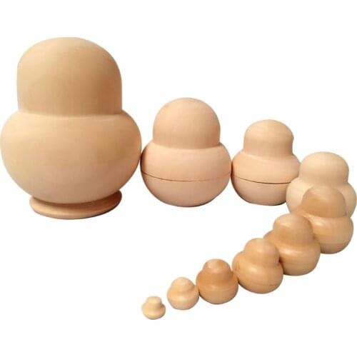 10pcs DIY Unpainted Blank Wooden Big Belly Shape Russian Nesting Dolls Matryoshka Doll Set for Kids Toy Birthday Home Time N0HD