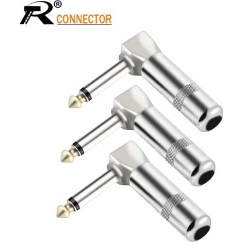10Pcs Right Angle 6.35mm Jack Microphone plug Speaker Assembly 6.3mm mono Nickle plated Audio Plug without Spring Wire Connector