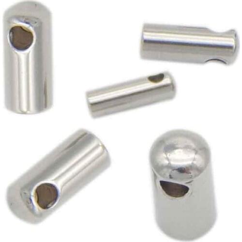 20Pcs Never Fade Stainless Steel End Caps Silver Column Shape Beads Caps Connectors for 1 3 4 5 6MM Round Leather Jewelry Making
