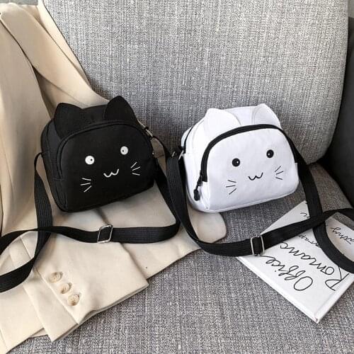2021 Women Shoulder Bag Cartoom Cat Casual Tote Outdoor Bag Canvas Handbag Zipper Mini Crossbody Messenger Bags Sac Main Femme