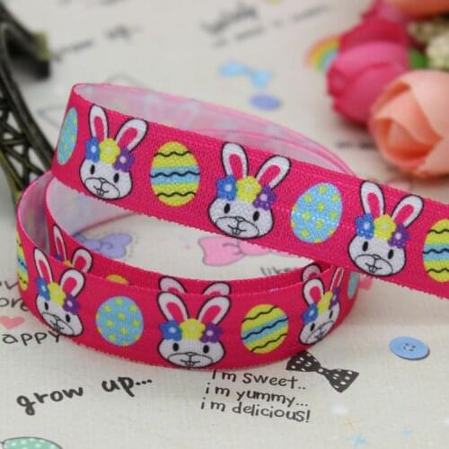 5/8 inch Free shipping Fold Over Elastic FOE Easter Bunny printed ribbon headband hair band diy decoration wholesale OEM B136