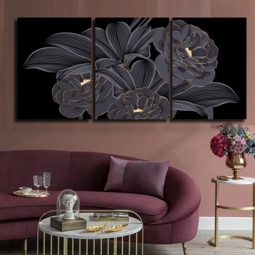 Full Square Round Drill Diamond Embroidery Golden Lily Flowers 5D Diy Diamond Painting Mosaic Abstract art Triptych Home Decor