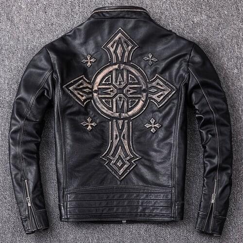 Free shipping.2020 new Genuine Leather jacket.Vintage cowhide coat,fashion biker leather clothes for man.plus size slim sales