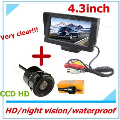 Free shipping TFT 4.3 Inch Auto LCD Color Monitor night vision waterproof CCD Rear View Parking Camera with Car Monitors