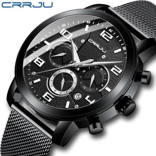CRRJU Brand 2021 New Outdoor Sports and Leisure Fashion High-end Electroplating Non-fading Multi-function Six-pin Mens Watch