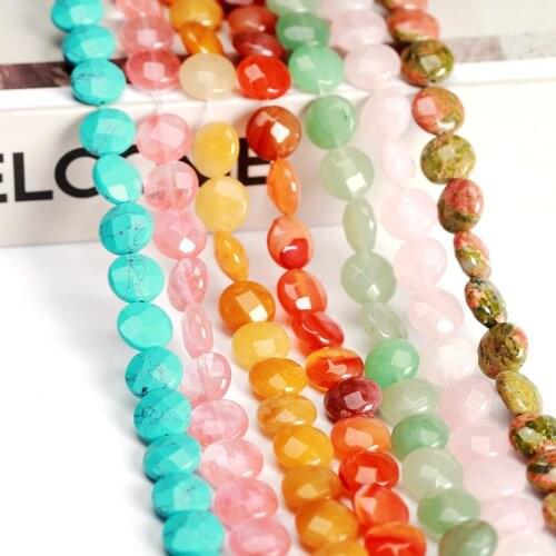 High Quality 8mm 12mm 16mm Natural Stone Faceted Coin Shape Necklace Bracelet Jewelry DIY Gems Loose Beads wk12