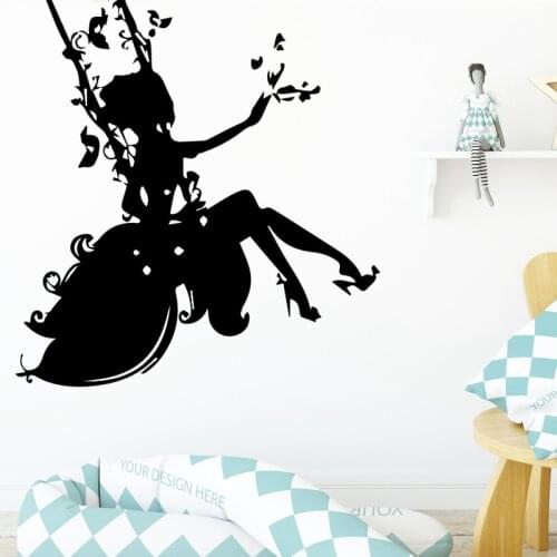 Flower Fairy Swing on Flower Tree Bedroom Living Room Girls Room Home Decor Wall Sticker As Gift for Kids Waterproof Art Decor