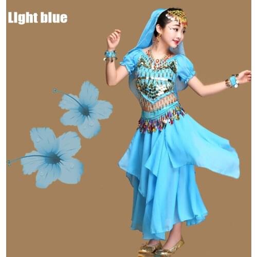 New 5Set Kids Children Belly Dance Costumes Girls Indian Belly Dancing Bollywood Stage Performance Dancewear Clothing