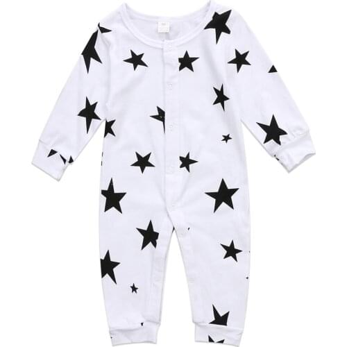 2018 Baby Long Sleeve Cotton Romper Newborn Babies Boy Girl Button Rompers Jumpsuit Outfits Stars Clothes