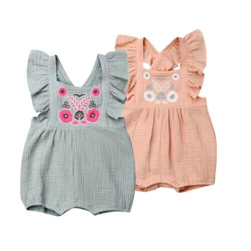 Baby Romper Newborn Baby Girls Embroidered Sleeveless Bodysuit Clothes Outfits Sunsuit 0-24M