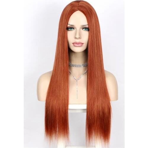 Long Straight Copper Red Synthetic Wig Machine Made Heat Resistant Fiber Wig Cosplay Party Daily Wigs for Women Drag Queen Wig