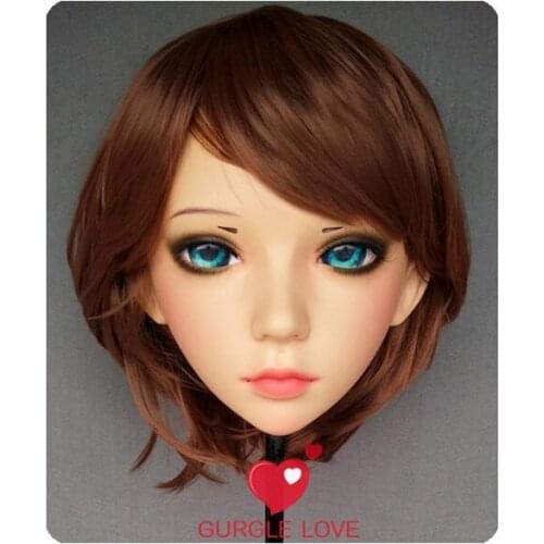 DM172) Lovely Sweet Girl Resin Half Head Kigurumi Mask With BJD Eyes Cosplay Japanese Anime Role Lolita Mask Crossdress Doll
