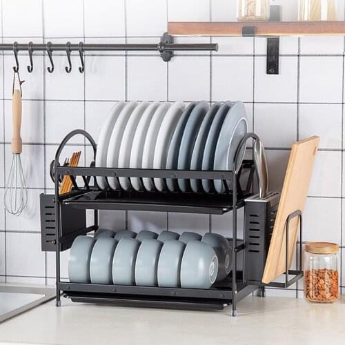 Double-layer large capacity kichen organizer space aluminum storage racks for bowl dish strong load-bearing cupboard plate