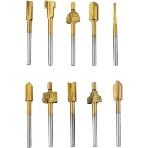 10pcs 1/8" HSS Titanium Coated Woodworking electric trimming machine Router Bits Wood Cutter Milling cutter
