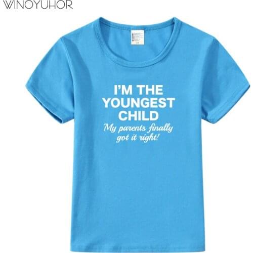 I'm The Youngest Child Letter Print Tshirt Boy Girl Summer Short Sleeve T Shirt Children Toddler Clothes Funny Gift Top Tees