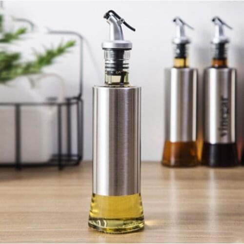 Stainless Steel Oil Bottle Glass Leak-proof Kitchen Soy Sauce Vinegar Cruet Storage Dispenser Kitchen Tools