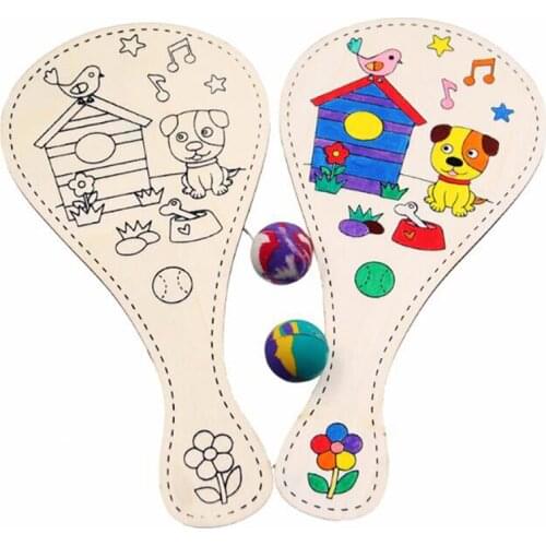 Graffiti Toys For Children DIY Manual Painting Pat Ball Educational Handmade Game Painting DIY Wooden Toy Racket