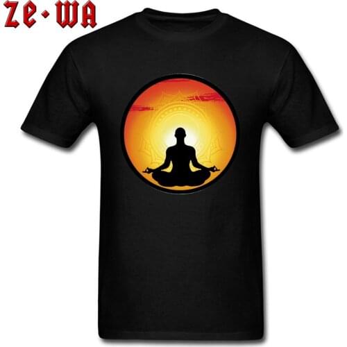 Cool Men T-shirt Spirituality Meditation Adult T Shirt Sunset Tops Printed 100% Cotton Tshirts Custom Om Tees Fashion Designer