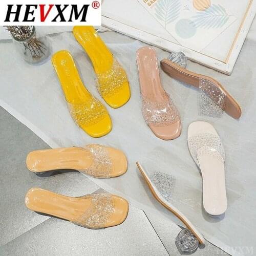 Summer Clear Transparent Slippers Peep Toe Med Heels Female Colorful Women Shoes Mules Slides Ladies Shoes Zapato Mujer