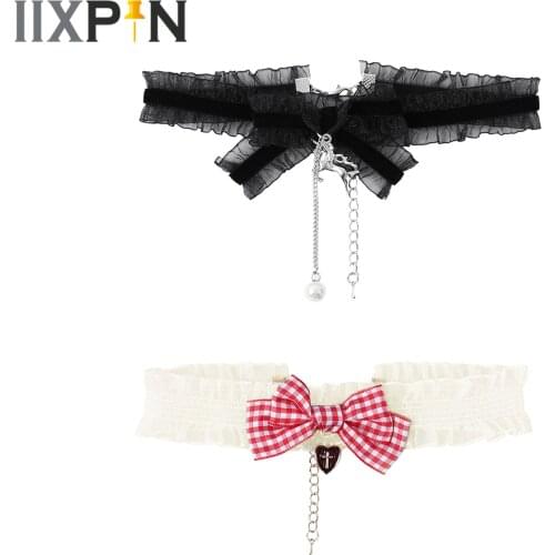 Fashion Bowknot Cute Girls Lace Choker Necklace Harajuku Punk Gothic Lolitas Clavicle Choker Collar Necklace for Female Jewelry