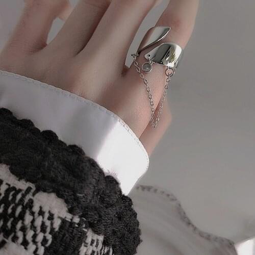 Trendy Geometric Metal Smooth Chain Tassel Rings For Women Girls Gothic Minimalist Design Open Finger Rings Party Jewelry Gifts