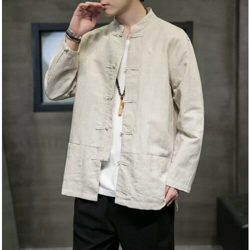 2021 Autumn Chinese Style Mens Cotton Linen Long Sleeve Retro Casual Shirt Hanfu Tops KungFu Trousers Oriental Fashion Clothing