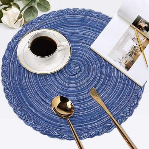 Round Braided Placemats for Dining Table Set of 6 Woven Heat Resistant Non-Slip Kitchen Table Mats 36 Diameter Blue
