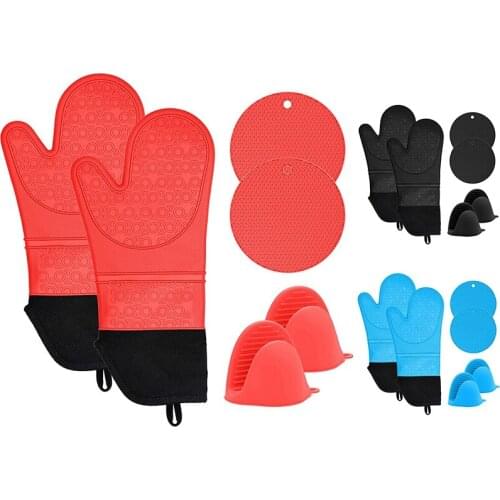 Silicone Oven Mitts and Pot Holders Set, 2 Hot Pads-Heat Resistant Professional Silicone Oven Mitts for Grilling